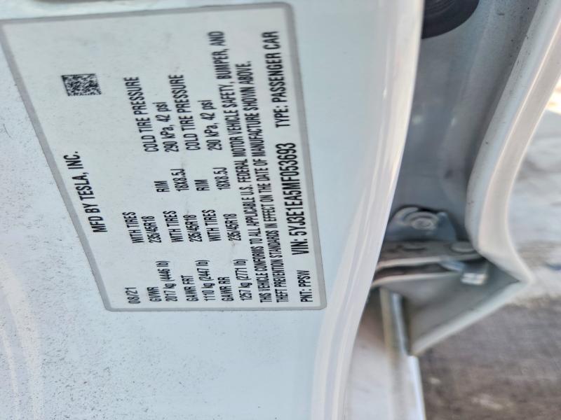 Продаж на аукціоні авто 2021 Tesla Model 3, vin: 5YJ3E1EA5MF053693, номер лоту: 51019496