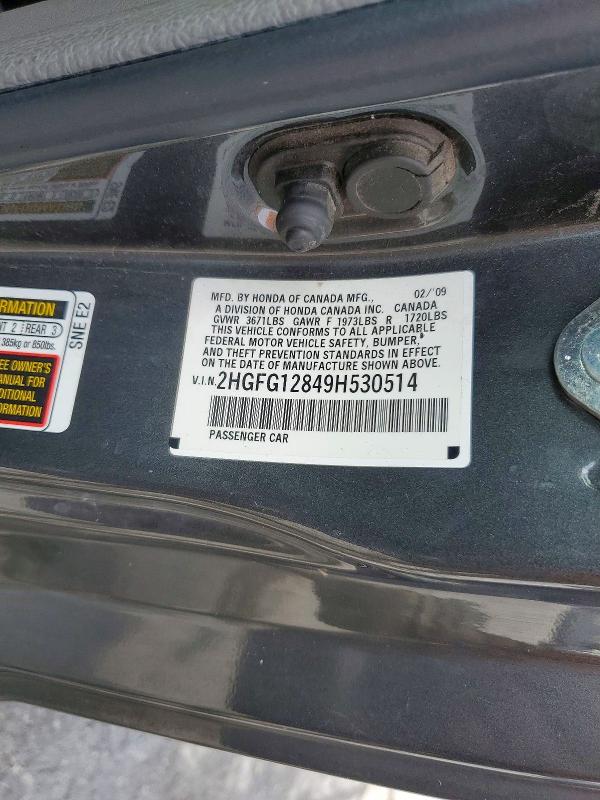 2009 Honda Civic მანქანა იყიდება აუქციონზე, vin: 2HGFG12849H530514, აუქციონის ნომერი: 51846186