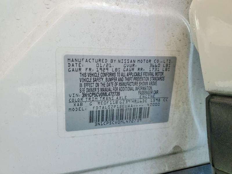 Aukcja sprzedaży 2021 Nissan Kicks, vin: 3N1CP5CV0ML472739, numer aukcji: 51308856