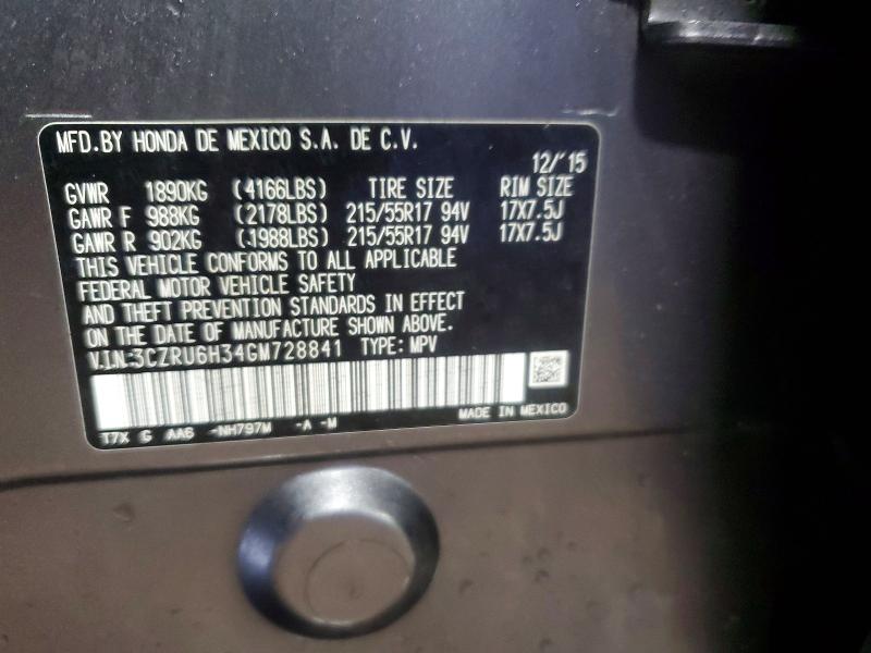 Aukcja sprzedaży 2016 Honda Hr-v, vin: 3CZRU6H34GM728841, numer aukcji: 50369366