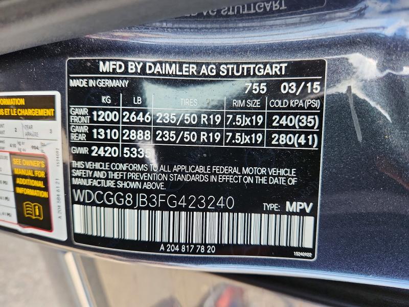 48584976 :رقم المزاد ، WDCGG8JB3FG423240 vin ، 2015 Mercedes-benz Glk مزاد بيع