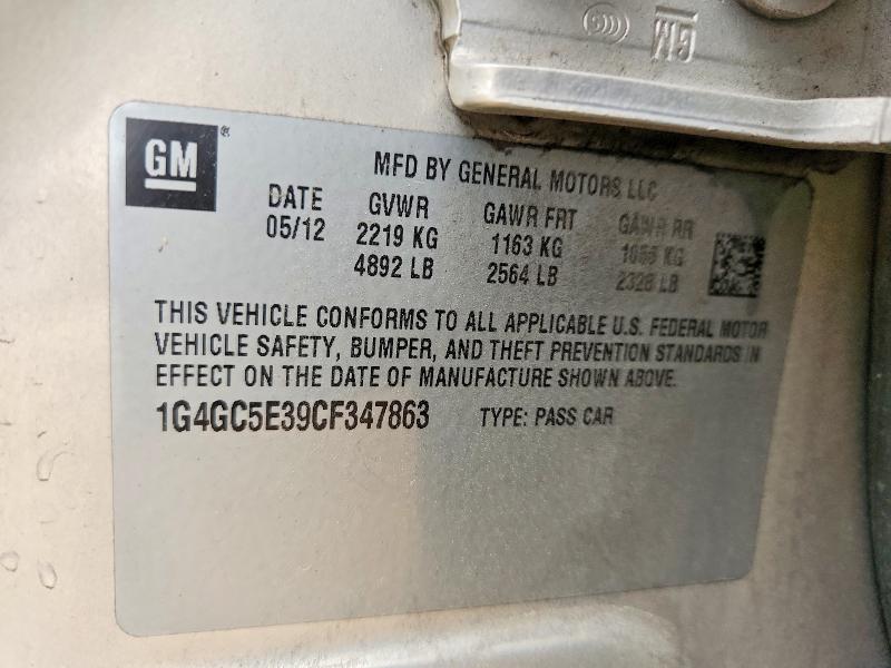 51256026 :رقم المزاد ، 1G4GC5E39CF347863 vin ، 2012 Buick Lacrosse مزاد بيع