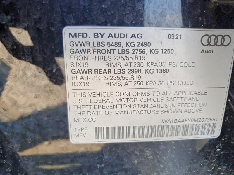 Продаж на аукціоні авто 2021 Audi Q5, vin: WA1BAAFY6M2073581, номер лоту: 50574496