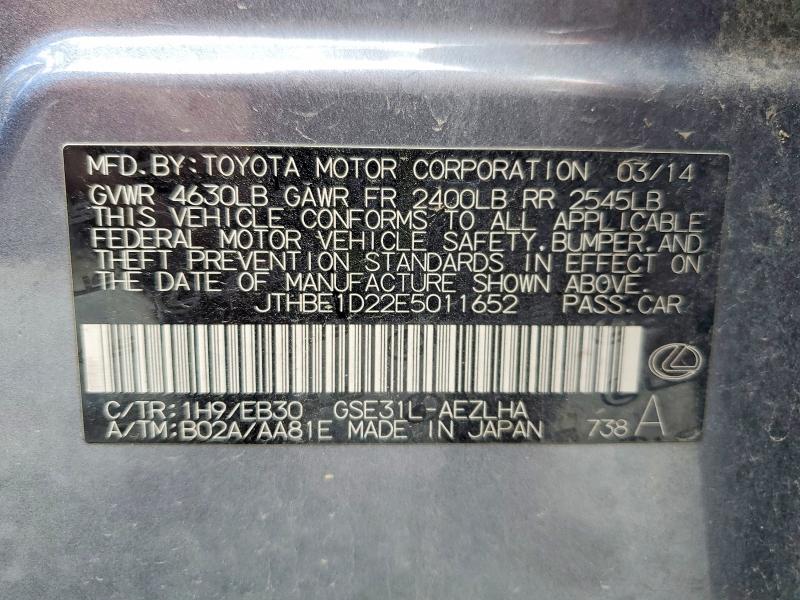49799946 :رقم المزاد ، JTHBE1D22E5011652 vin ، 2014 Lexus Is مزاد بيع