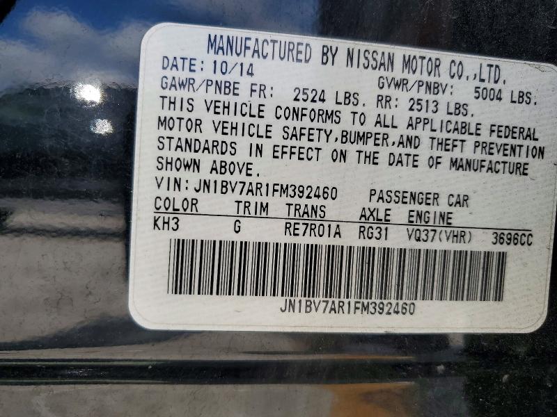49856096 :رقم المزاد ، JN1BV7AR1FM392460 vin ، 2015 Infiniti Q50 مزاد بيع