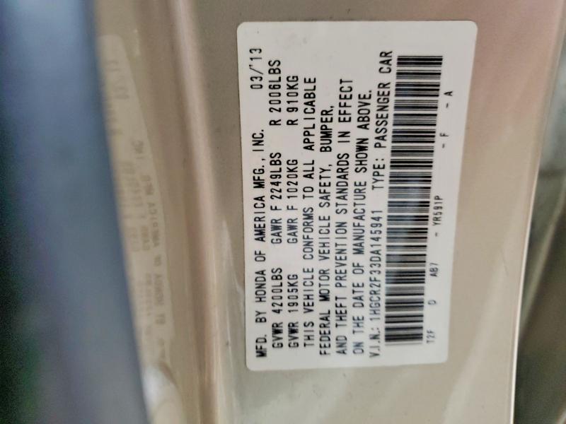 Продаж на аукціоні авто 2013 Honda Accord, vin: 1HGCR2F33DA145941, номер лоту: 50159376