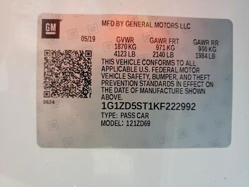 51567566 :رقم المزاد ، 1G1ZD5ST1KF222992 vin ، 2019 Chevrolet Malibu مزاد بيع