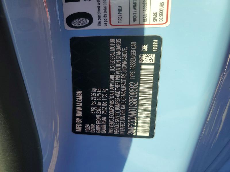 50920396 :رقم المزاد ، 3MF23DM01S8F08582 vin ، 2025 Bmw M2 مزاد بيع