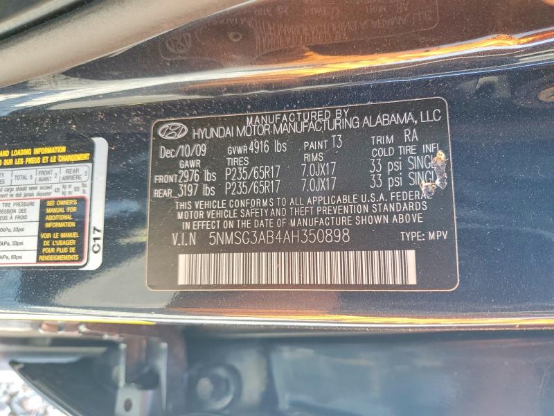 2010 Hyundai Santa Fe მანქანა იყიდება აუქციონზე, vin: 5NMSG3AB4AH350898, აუქციონის ნომერი: 49977216