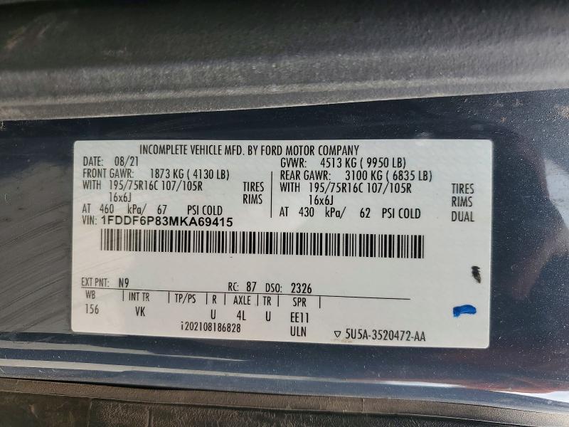 2021 Ford Transit მანქანა იყიდება აუქციონზე, vin: 1FDDF6P83MKA69415, აუქციონის ნომერი: 49305046