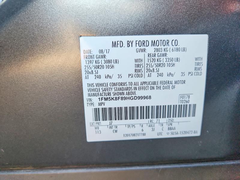 Aukcja sprzedaży 2017 Ford Explorer, vin: 1FM5K8F89HGD99968, numer aukcji: 50806496