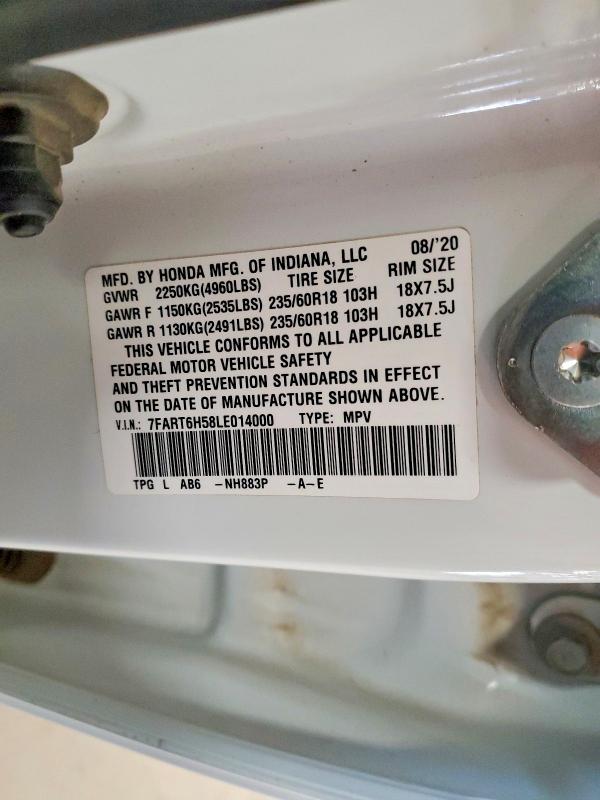 49969386 :رقم المزاد ، 7FART6H58LE014000 vin ، 2020 Honda Cr-v مزاد بيع