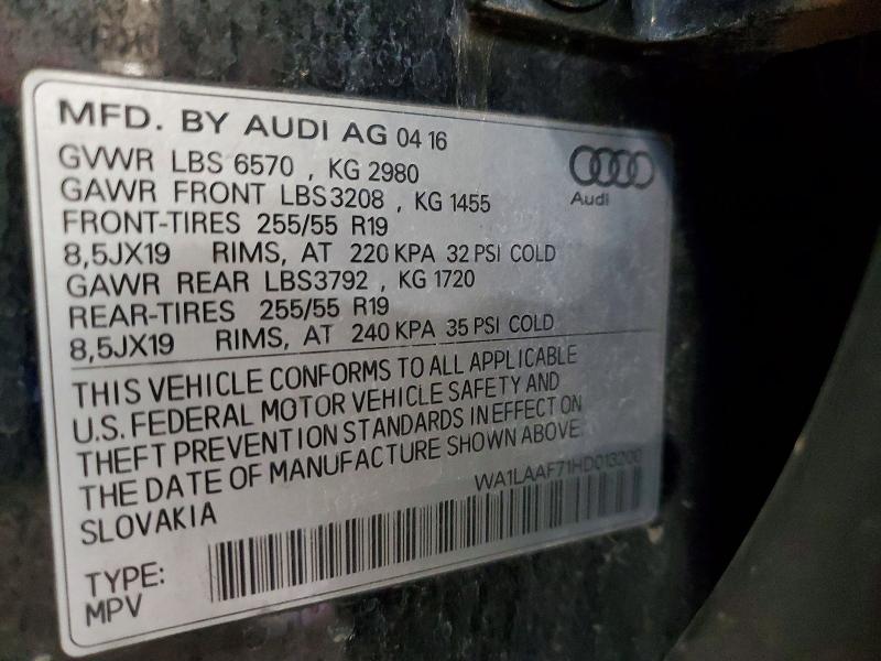 2017 Audi Q7 მანქანა იყიდება აუქციონზე, vin: WA1LAAF71HD013200, აუქციონის ნომერი: 49099666