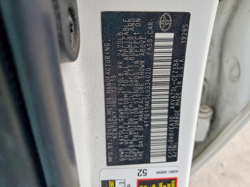 Aukcja sprzedaży 2020 Toyota Camry, vin: 4T1G11AK5LU334020, numer aukcji: 51074296