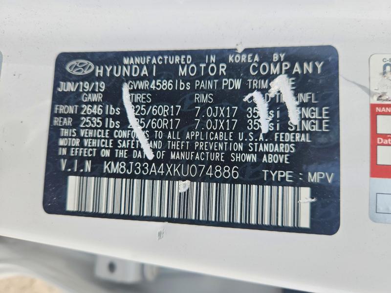 Продажа на аукционе авто 2019 Hyundai Tucson, vin: KM8J33A4XKU074886, номер лота: 48292706