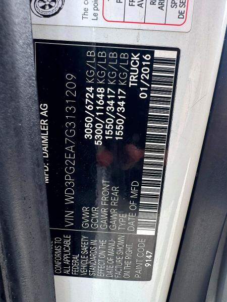 50176166 :رقم المزاد ، WD3PG2EA7G3131209 vin ، 2016 Mercedes-benz Metris مزاد بيع
