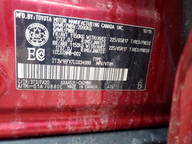 Aukcja sprzedaży 2020 Toyota Rav4, vin: 2T3W1RFV7LC034999, numer aukcji: 49989616
