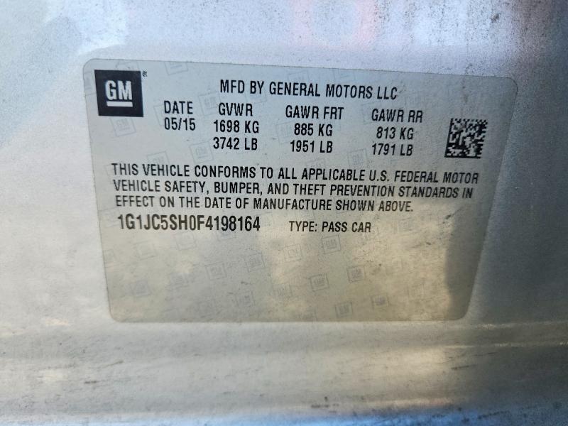 2015 Chevrolet Sonic მანქანა იყიდება აუქციონზე, vin: 1G1JC5SH0F4198164, აუქციონის ნომერი: 50592336