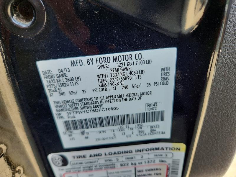 50766326 :رقم المزاد ، 1FTFW1CT6DFC16605 vin ، 2013 Ford F150 مزاد بيع