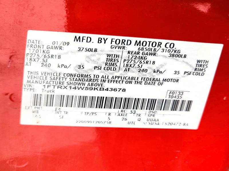 Aukcja sprzedaży 2009 Ford F150, vin: 1FTRX14W59KB43678, numer aukcji: 50807616