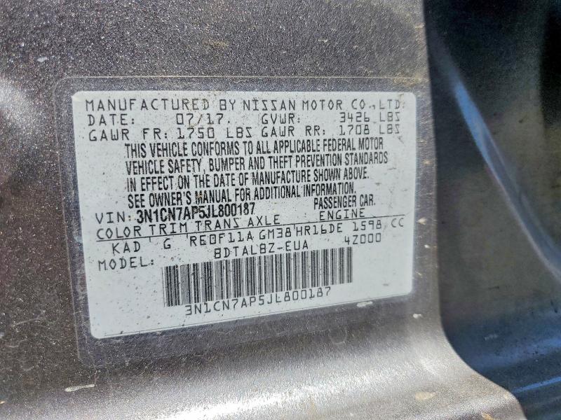 Продаж на аукціоні авто 2018 Nissan Versa, vin: 3N1CN7AP5JL800187, номер лоту: 49253296