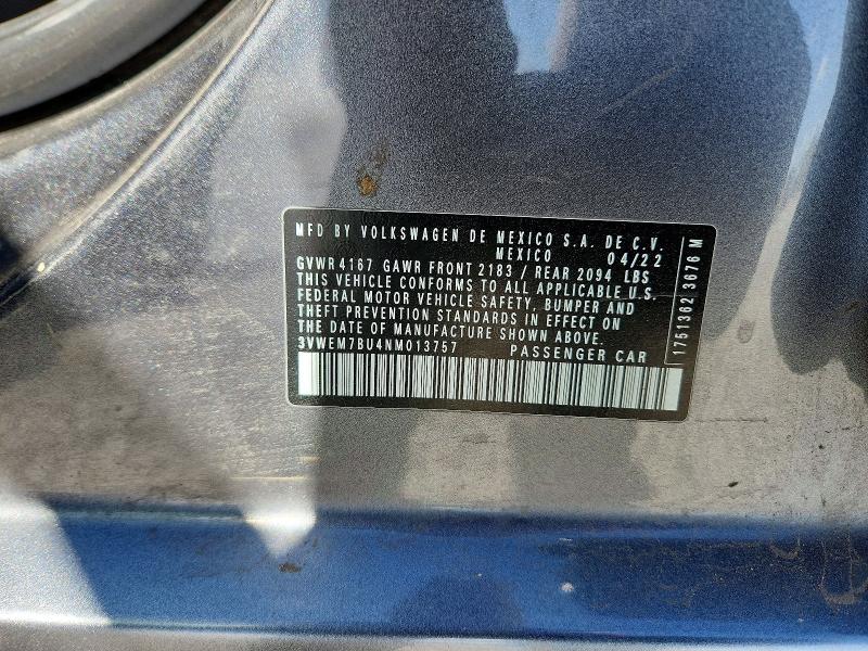 2022 Volkswagen Jetta მანქანა იყიდება აუქციონზე, vin: 3VWEM7BU4NM013757, აუქციონის ნომერი: 50286806