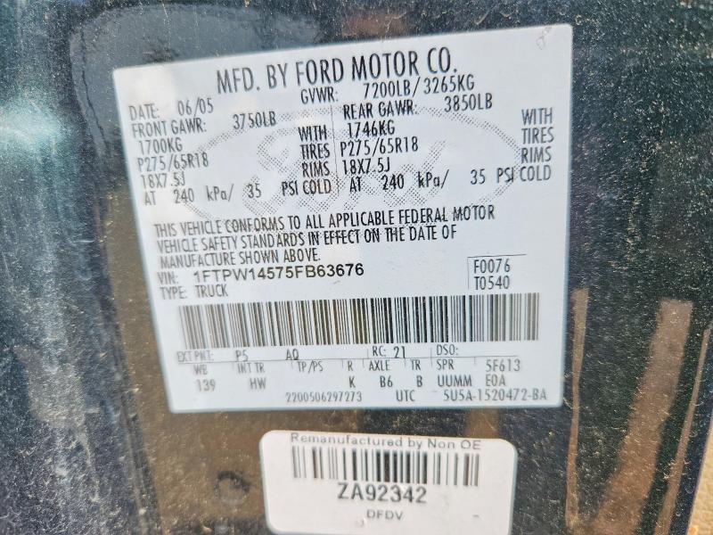 Продажа на аукционе авто 2005 Ford F150, vin: 1FTPW14575FB63676, номер лота: 50599416
