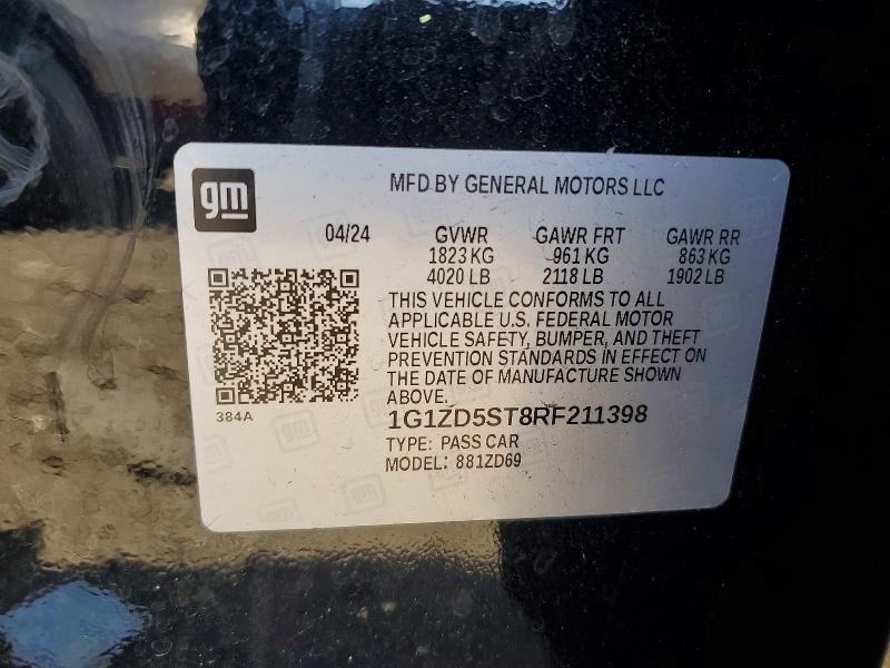 Aukcja sprzedaży 2024 Chevrolet Malibu, vin: 1G1ZD5ST8RF211398, numer aukcji: 50910026
