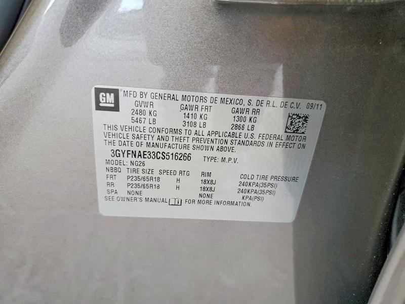 Aukcja sprzedaży 2012 Cadillac Srx, vin: 3GYFNAE33CS516266, numer aukcji: 49705146