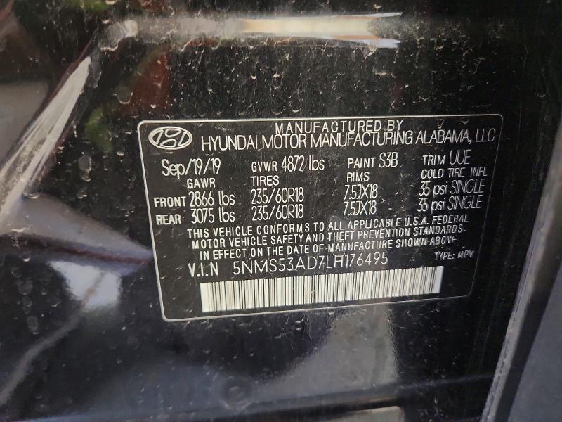 2020 Hyundai Santa Fe მანქანა იყიდება აუქციონზე, vin: 5NMS53AD7LH176495, აუქციონის ნომერი: 48941686