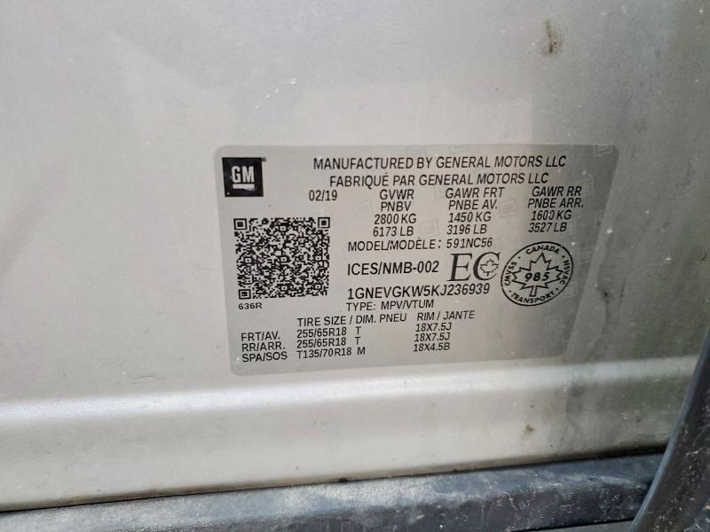 Aukcja sprzedaży 2019 Chevrolet Traverse, vin: 1GNEVGKW5KJ236939, numer aukcji: 79798385