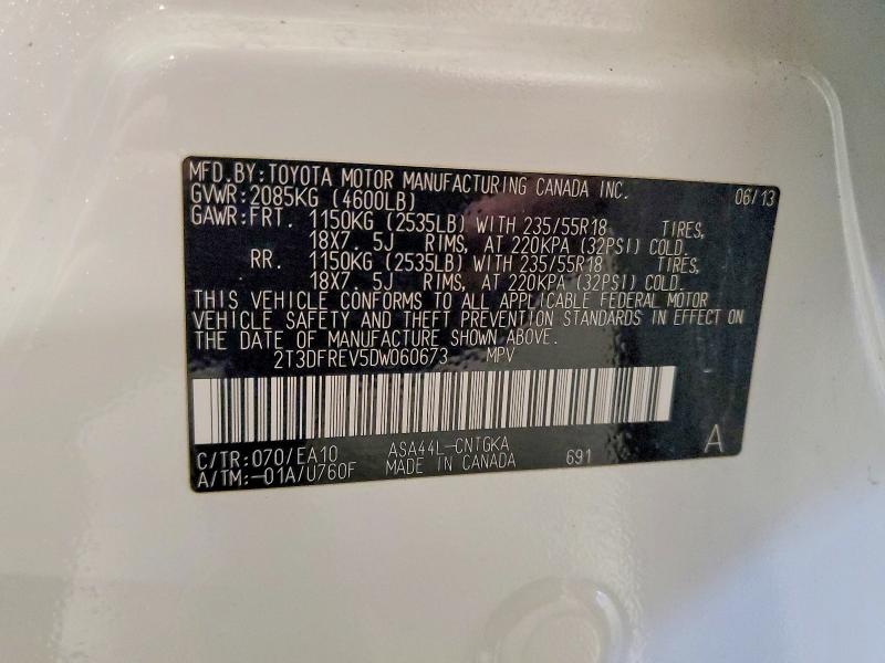 2013 Toyota Rav4 მანქანა იყიდება აუქციონზე, vin: 2T3DFREV5DW060673, აუქციონის ნომერი: 50983276