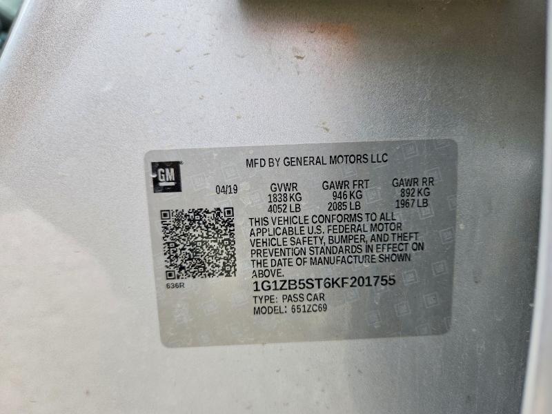 Aukcja sprzedaży 2019 Chevrolet Malibu, vin: 1G1ZB5ST6KF201755, numer aukcji: 49889766