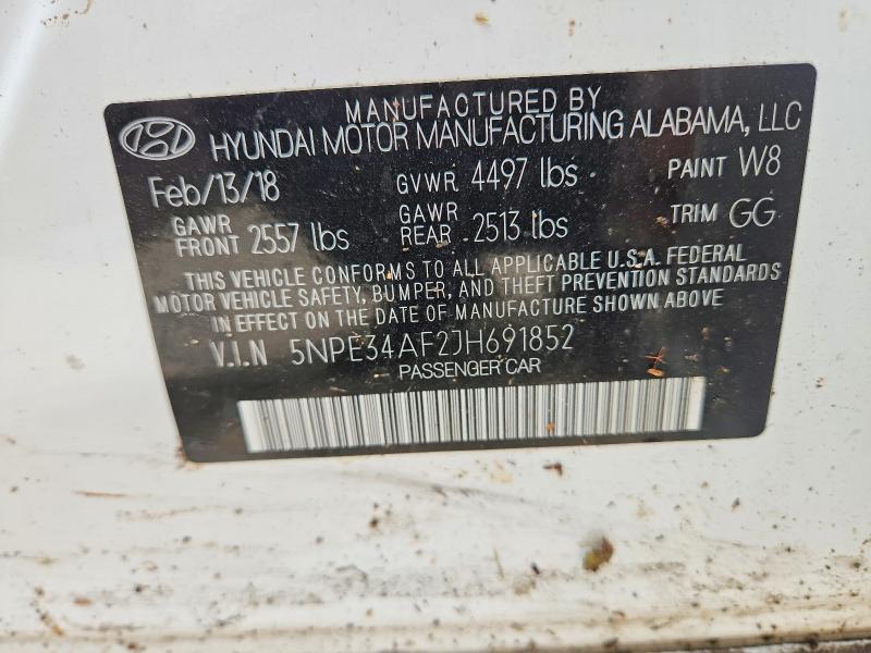2018 Hyundai Sonata მანქანა იყიდება აუქციონზე, vin: 5NPE34AF2JH691852, აუქციონის ნომერი: 51346016