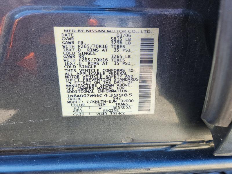 Продажа на аукционе авто 2006 Nissan Frontier, vin: 1N6AD07W66C439985, номер лота: 49507346