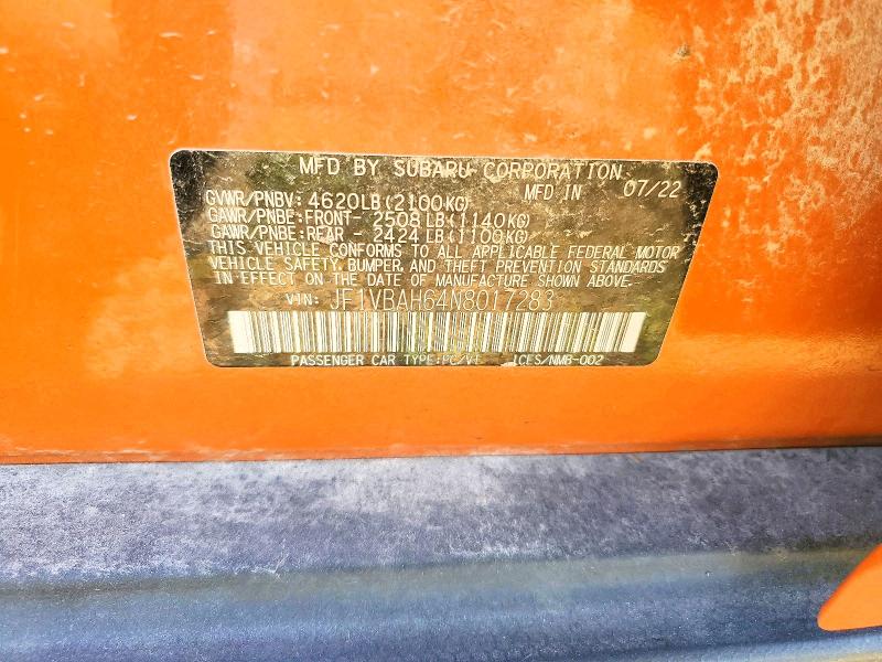 Продаж на аукціоні авто 2022 Subaru Wrx, vin: JF1VBAH64N8017283, номер лоту: 50416536