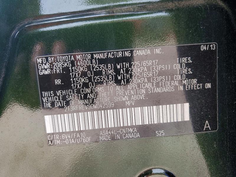 Продаж на аукціоні авто 2013 Toyota Rav4, vin: 2T3RFREV9DW042599, номер лоту: 51560206