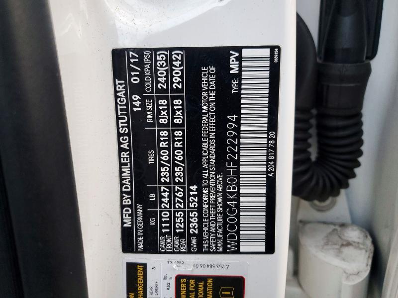 Продаж на аукціоні авто 2017 Mercedes-benz Glc, vin: WDC0G4KB0HF222994, номер лоту: 47950096