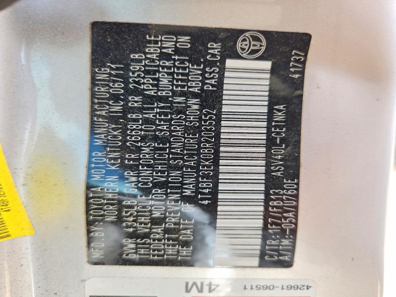 2011 Toyota Camry მანქანა იყიდება აუქციონზე, vin: 4T4BF3EK0BR203552, აუქციონის ნომერი: 49972606