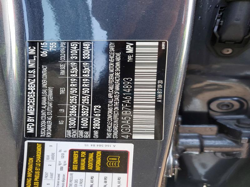 Aukcja sprzedaży 2015 Mercedes-benz Ml, vin: 4JGDA5JB7FA614893, numer aukcji: 51712186
