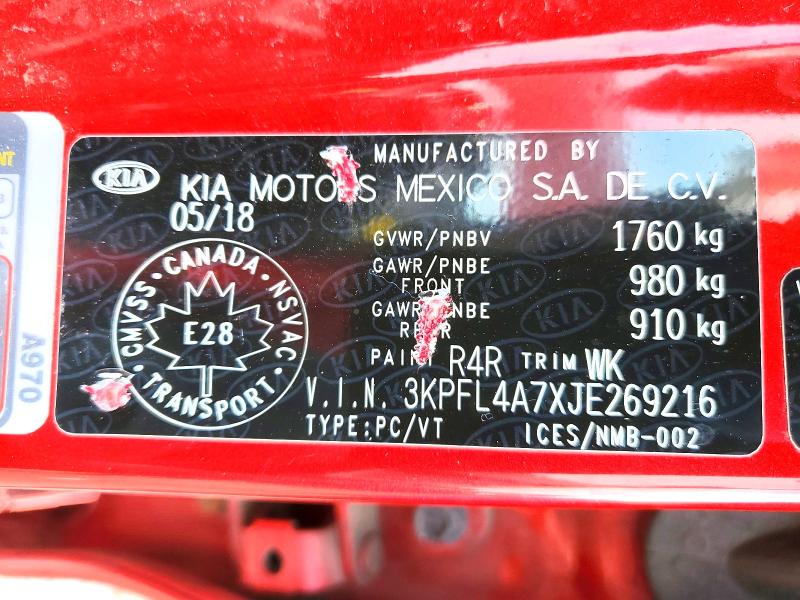 50939596 :رقم المزاد ، 3KPFL4A7XJE269216 vin ، 2018 Kia Forte مزاد بيع
