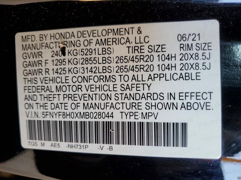Aukcja sprzedaży 2021 Honda Passport, vin: 5FNYF8H0XMB028044, numer aukcji: 48346326
