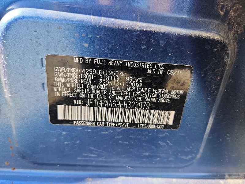 50921816 :رقم المزاد ، JF1GPAA69FH322879 vin ، 2015 Subaru Impreza مزاد بيع