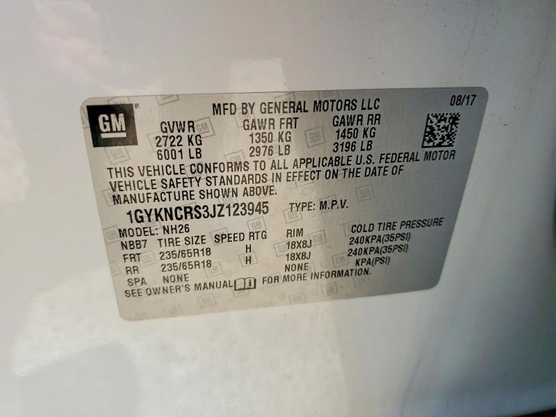 2018 Cadillac Xt5 მანქანა იყიდება აუქციონზე, vin: 1GYKNCRS3JZ123945, აუქციონის ნომერი: 50996926