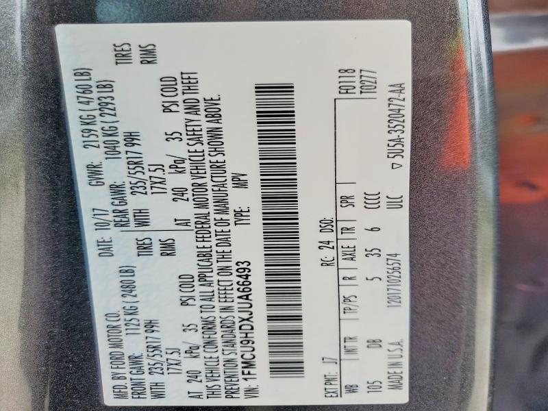 48818146 :رقم المزاد ، 1FMCU9HDXJUA66493 vin ، 2018 Ford Escape مزاد بيع