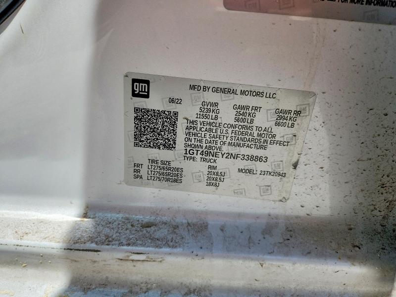 Aukcja sprzedaży 2022 Gmc Sierra, vin: 1GT49NEY2NF338863, numer aukcji: 50575846