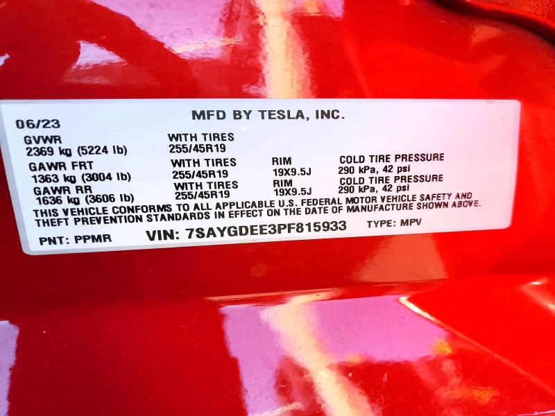 2023 Tesla Model Y მანქანა იყიდება აუქციონზე, vin: 7SAYGDEE3PF815933, აუქციონის ნომერი: 51895056