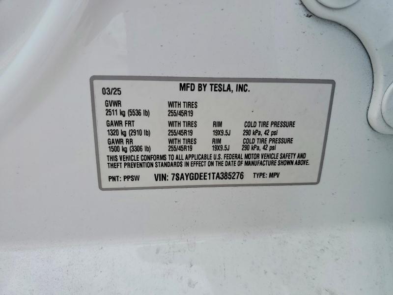 49929446 :رقم المزاد ، 7SAYGDEE1TA385276 vin ، 2026 Tesla Model Y مزاد بيع