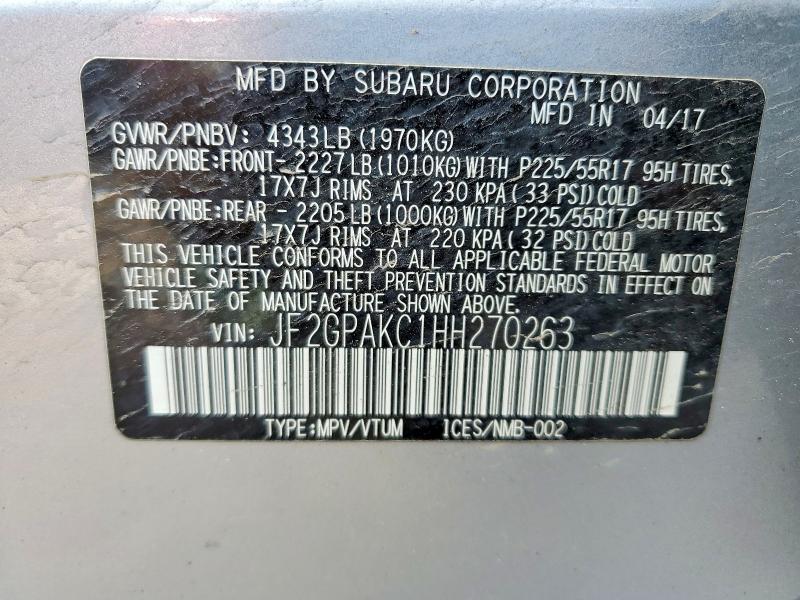 Aukcja sprzedaży 2017 Subaru Crosstrek, vin: JF2GPAKC1HH270263, numer aukcji: 51141686