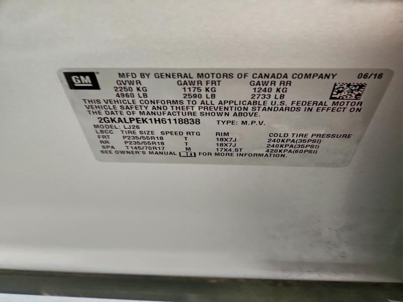 Aukcja sprzedaży 2017 Gmc Terrain, vin: 2GKALPEK1H6118838, numer aukcji: 50975596